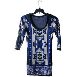 T/O Sweater Mini Dress Top Womens Size Small Round Neck 3/4 Sleeve Knitted